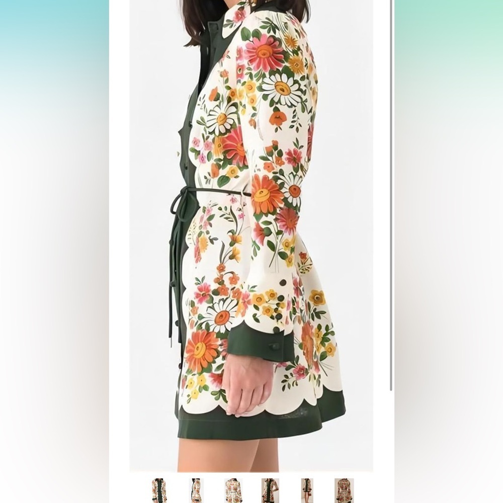 Floral Button-Up Dress with Green Accents - Picture 5 of 5